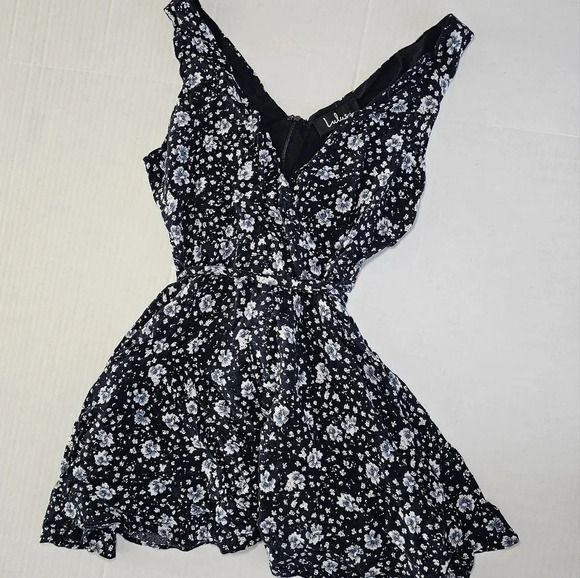 Poppy Patch Navy Blue Floral Print Skater Dress - Picture 6 of 8